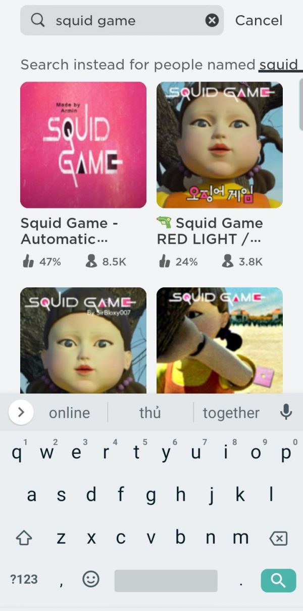 tìm kiếm từ khóa Squid game