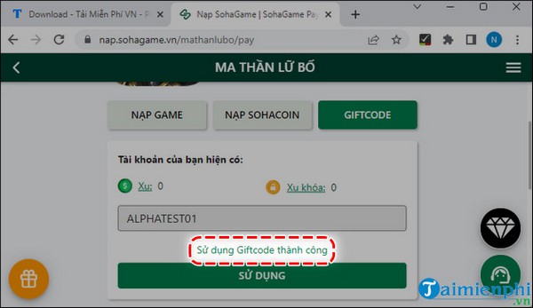 giftCode Ma Thần Lữ Bố
